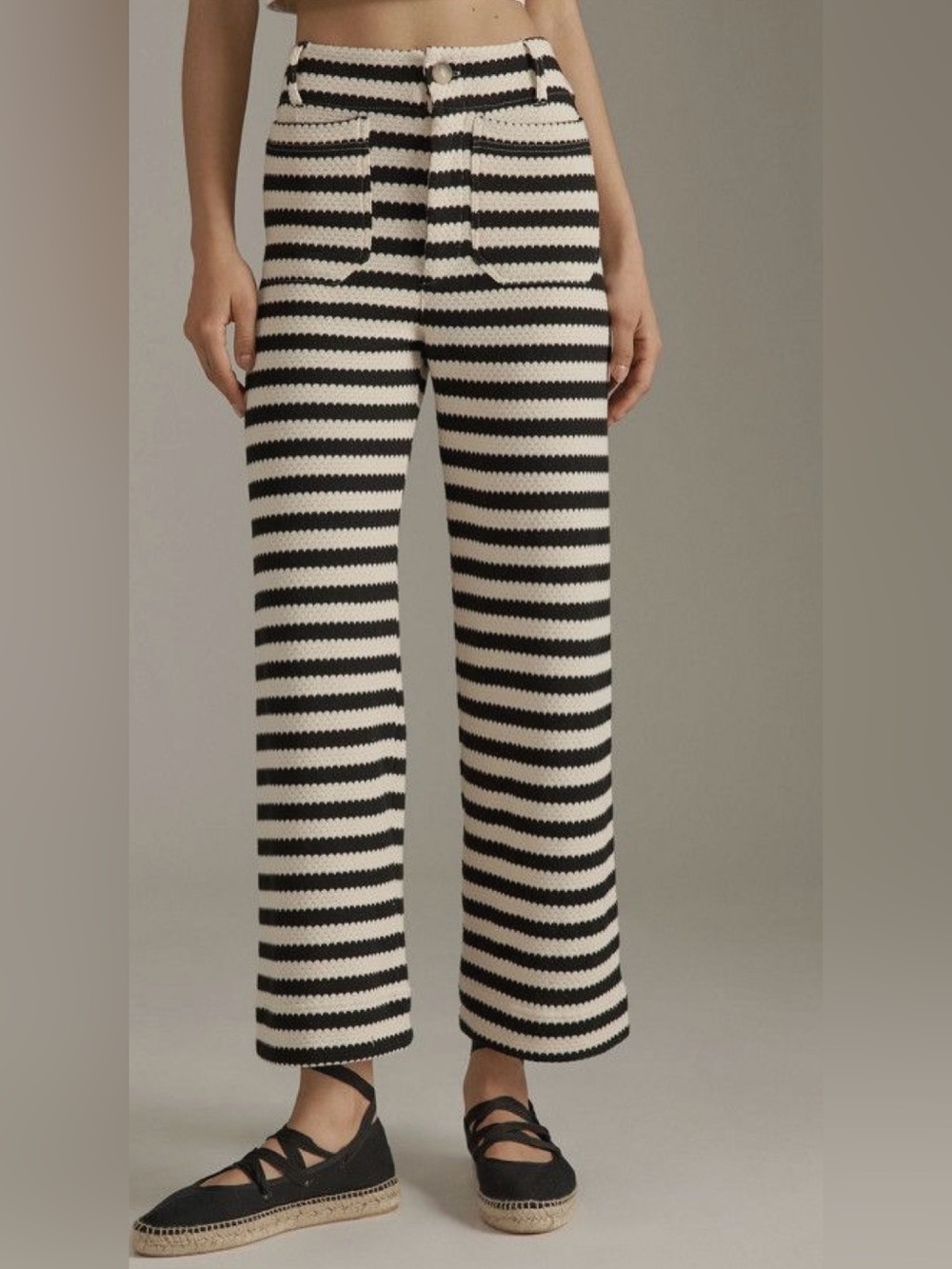 Maeve Black & White Striped Wide-Leg Knit Pants